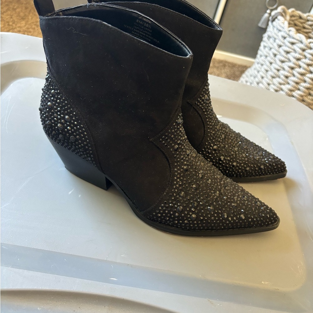 Black Rhinestone Ankle Boots